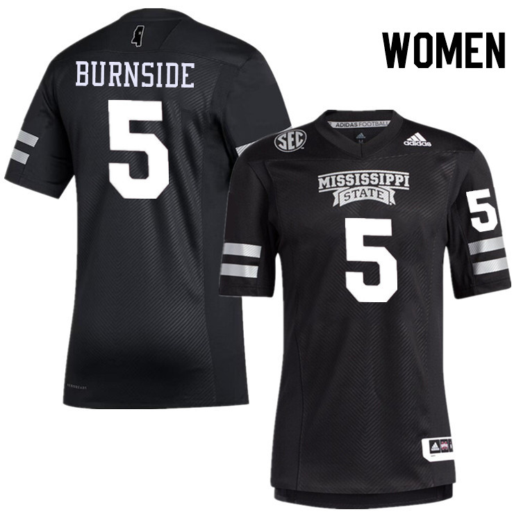 Women #5 Braylon Burnside Mississippi State Bulldogs College Football Jerseys Stitched-Black